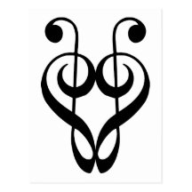 Treble clef heart (black) postcards