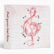 Treble clef red scrollwork sol note key vinyl binders