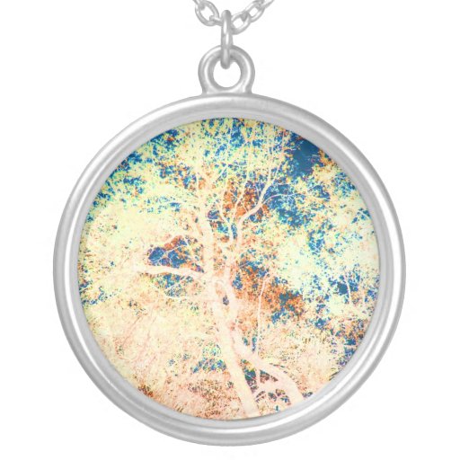 Tree abstract orange and blue background pendant