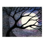Tree and Moon Cross Hatched Postcard