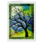 Tree and Moon Fiber Art Greeting Card