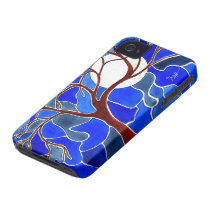 Tree and Moon on Canvas - Blue Iphone 4 Case