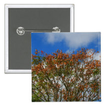 Tree Blue Sky Orange Flowers Image Pinback Button