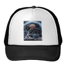 Tree Dark back scary moon spray paint painting Mesh Hats