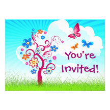 Tree Flower Butterfly Invitation