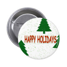 TREE HAPPY HOLIDAYS. PINBACK BUTTON