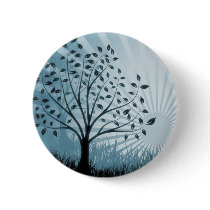 Tree Leaves Grass Silhouette & Sunburst - Blue