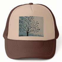 Tree Leaves Grass Silhouette & Sunburst - Blue