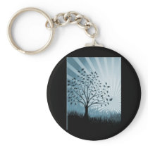 Tree Leaves Grass Silhouette & Sunburst - Blue