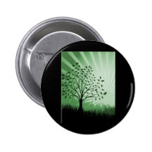 Tree Leaves Grass Silhouette & Sunburst - Green Pin
