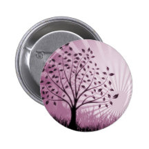 Tree Leaves Grass Silhouette & Sunburst - Pink