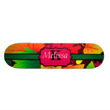 Tree Leaves Monogram Vivid Colors Skate Boards