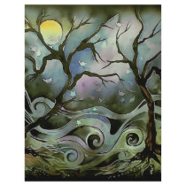 tree night scene full moon silk art painting flyer design