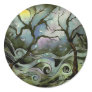 tree night scene full moon silk art painting sticker