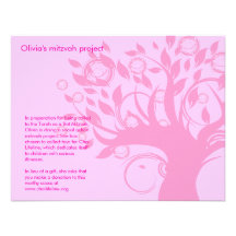 Tree of Life Pink Bat Mitzvah Project Card Custom Invites