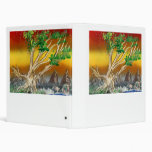 Tree Painting Red Orange with Mountains Vinyl Binder