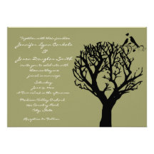 Tree Silhouette Love Birds Sage Wedding Invitation