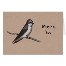 Tree Swallow: Charcoal Drawing: Miss You Greeting Cards