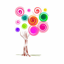 tree swirly foliage colourful cut out