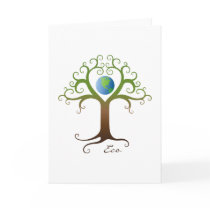 Tree with branches surrounding planet earth greeting card
