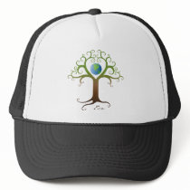 Tree with branches surrounding planet earth hats