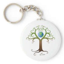 Tree with branches surrounding planet earth key chains