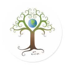Tree with branches surrounding planet earth stickers