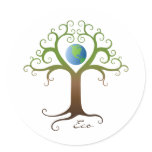 Tree with branches surrounding planet earth stickers