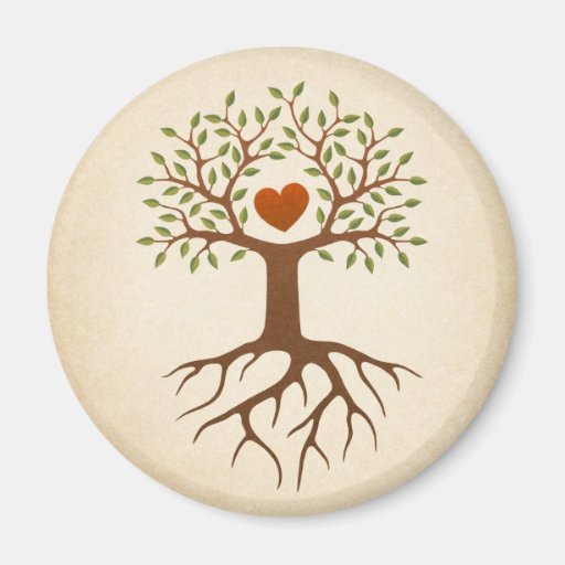 Tree with heart and roots fridge magnet