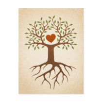 Tree with roots and branches surrounding a heart postcards