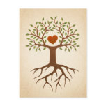 Tree with roots and branches surrounding a heart postcards