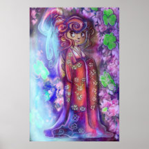 Trèfles et affiche de geisha de fleurs de cerisier