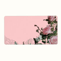 Trellis Rose Vintage Pink Roses Butterfly Swirls labels