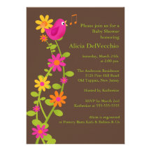 Trendy Bird & Flowers Baby Shower Invitation