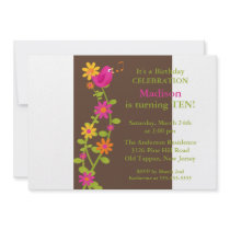 Trendy Bird & Flowers Birthday Invitation
