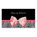 Trendy Black And White Leopard Print Pink Ribbon Business Card Template