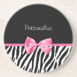 Trendy Black And White Zebra Print Pink Ribbon Drink Coaster