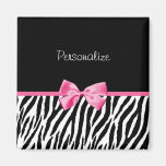 Trendy Black And White Zebra Print Pink Ribbon Fridge Magnets