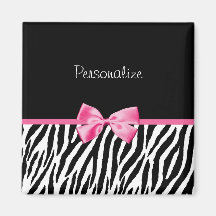 Trendy Black And White Zebra Print Pink Ribbon Fridge Magnets
