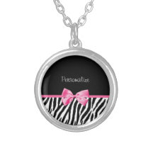 Trendy Black And White Zebra Print Pink Ribbon Jewelry