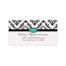 Trendy black damask aqua jewel avery address label