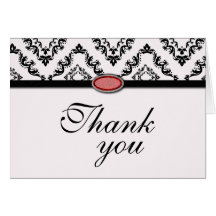 Trendy black damask ruby wedding thank you card