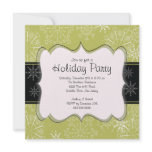 Trendy Black & Green Snowflakes Holiday Party Invitations