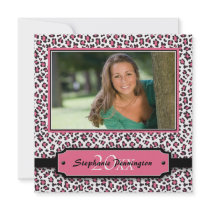 Trendy black pink cheetah graduation photo party invitation