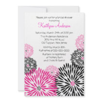 Trendy Black/Pink Flower Bridal Shower Invitation
