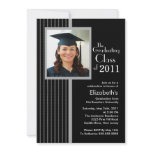 Trendy Black Stripes Photo Graduation Invitation