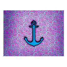 Trendy Blue and Purple Pastel Heart Anchor Post Card