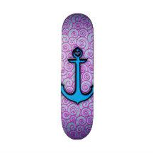 Trendy Blue and Purple Pastel Heart Anchor Skateboard