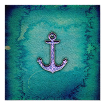 Trendy Blue and teal watercolor Heart Anchor Photograph