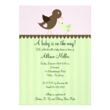 Trendy Brown Baby Bird with Mom Baby Shower Custom Announcements